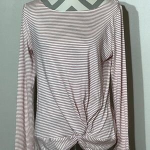 LOFT Pink and White Medium Striped Long Sleeve Top